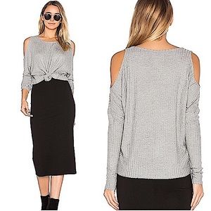 Chaser Grey Cold Shoulder Thermal Waffle Knit Top
